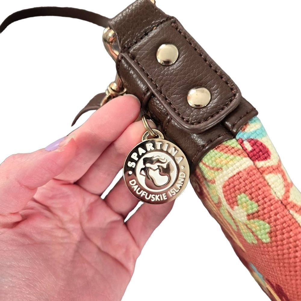 Spartina 449 Leather and Linen Floral Crossbody Purse Like New - Picture 3 of 8